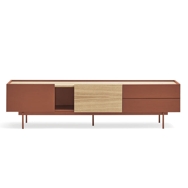 Mueble TV Otto 180 Teja con acabado teja en ambiente de estilo nórdico