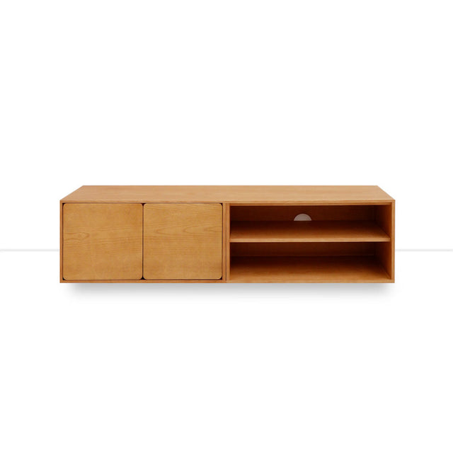 Mueble TV Flotante Penxat 160 Natural - 2 Puertas 1 Balda con roble natural vista frontal de estilo nórdico