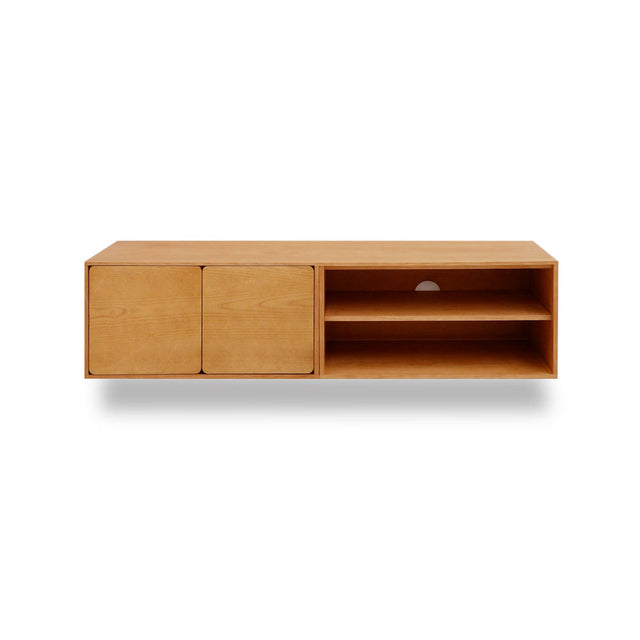 Mueble TV Flotante Penxat 160 Natural - 2 Puertas 1 Balda con roble natural vista frontal de estilo nórdico