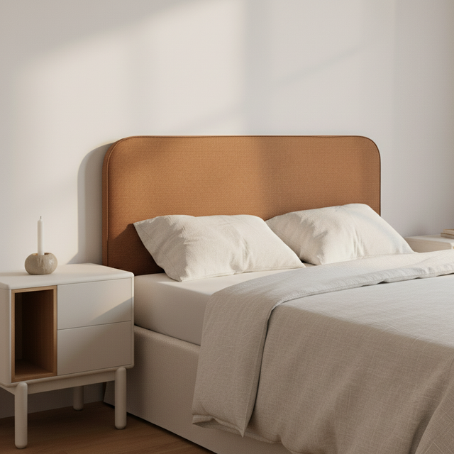 Cabecero tapizado de diseño en dormitorio de estilo nórdico