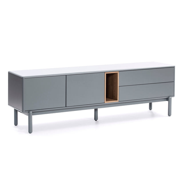 Mueble TV Corvo 180 Gris Perla con acabado gris en ambiente de estilo nórdico