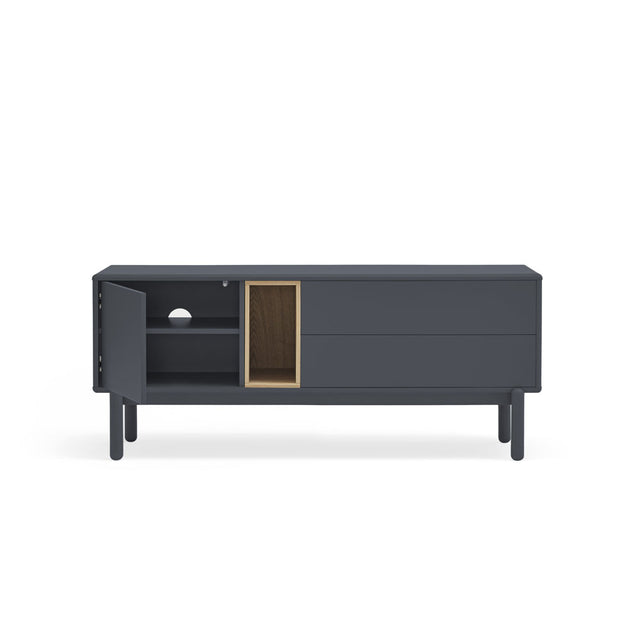 Mueble TV Corvo 140 Gris Antracita con acabado gris en ambiente de estilo nórdico