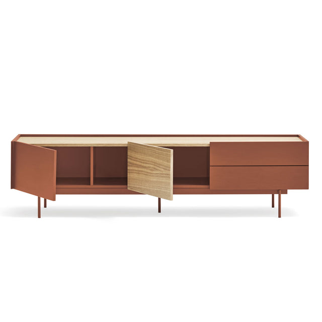 Mueble TV Otto 180 Teja con acabado teja en ambiente de estilo nórdico