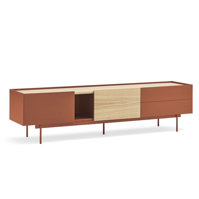 Mueble TV Otto 180 Teja con acabado teja en ambiente de estilo nórdico
