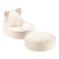 Mueble Set Puf Infantil Osito + Redondo de Borreguito Blanco Crema con acabado blanco, acabado crema vista principal de estilo nórdico