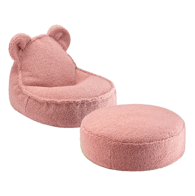 Mueble Set Puf Infantil Osito + Redondo de Borreguito Rosa vista principal de estilo nórdico