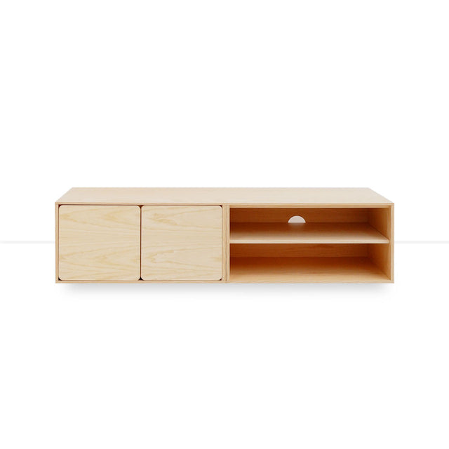 Mueble TV Flotante Penxat 160 Natural - 2 Puertas 1 Balda vista frontal de estilo nórdico