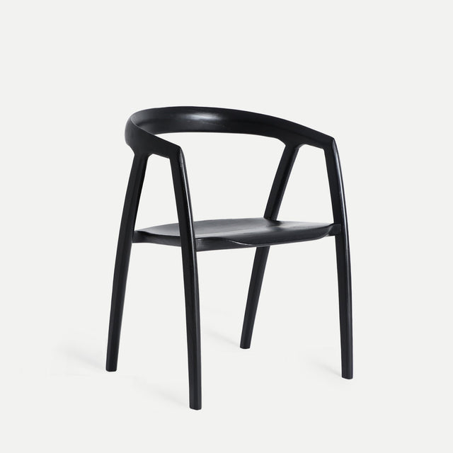 Vista lateral Silla Hasloch en madera de olmo lacada negra Kodu Homedesign Slowdeco