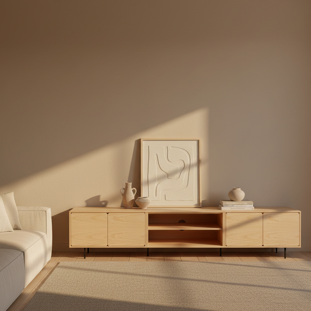 Mueble TV Penxat 240 Natural - 4 puertas 1 balda en ambiente para salón de estilo nórdico