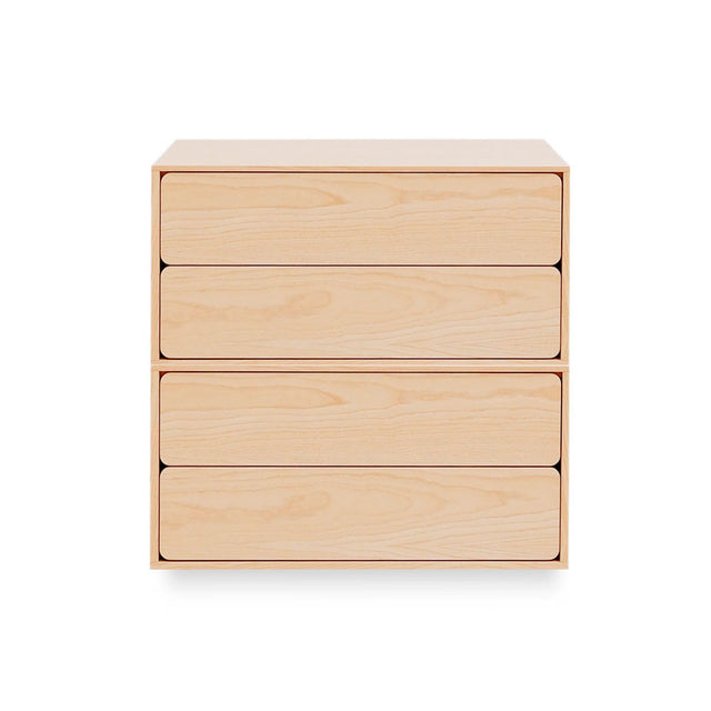 Vista frontal Cómoda 80 cm Natural nórdico 4 cajones apoyada suelo Slowdeco