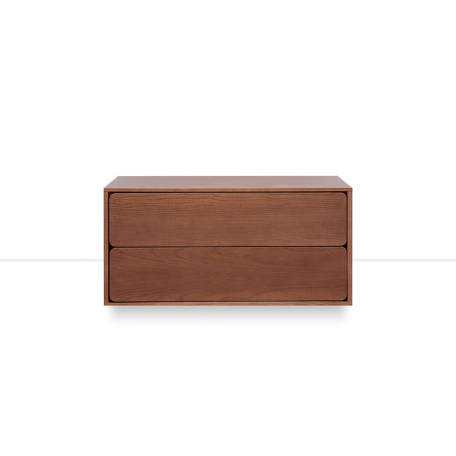 Vista frontal Mueble Auxiliar de 80 cm Nogal Con 2 Cajones Apoyado suelo con niveladores Slowdeco