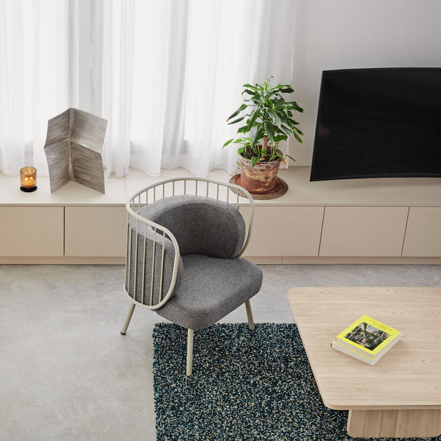 Vista lateral butaca Nabi Crema Tapizado Greta Estructura  Metálica salón Teulat Slowdeco