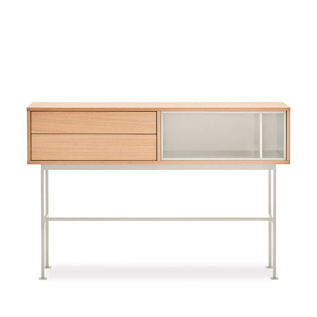 Mueble Consola Yoko 120 Roble con roble natural, acabado crema en ambiente de estilo nórdico